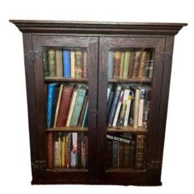 Ornate Antique Bookcase Stocked w/ Antique & Modern Books	