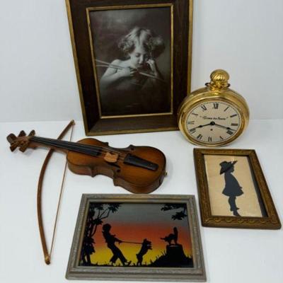 Framed Lithographs, Silhouettes, Violin & Decorative Items	