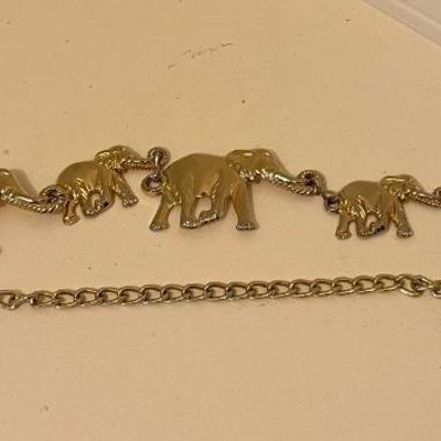 Vintage Gold Tone Chain Belt with Big and Baby Elephants!