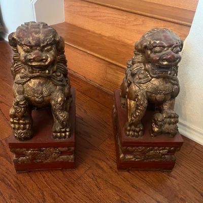 Pair of Carved Wood Foo Dogs