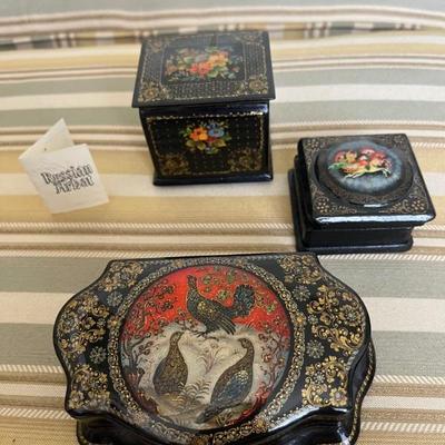 Russian Made Hand-Painted Lacquer  Trinket Boxes