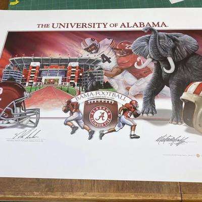 UNIVERSITY OF ALABAMA CRIMSON TIDE FOOTBALL NICK SABAN LITHOGRAPH SIGNED
