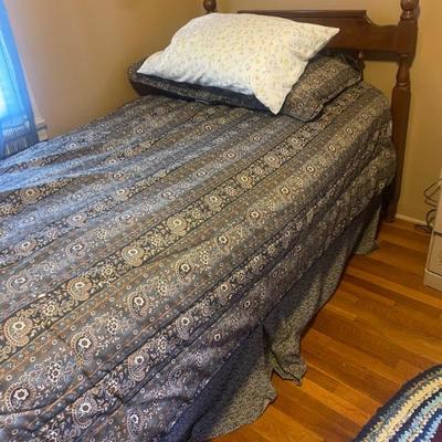 VINTAGE MAPLE HEADBOARD WITH NEWER MATTRESS & BOX SPRING.