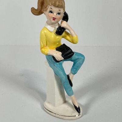 Vintage Girl on Phone Ceramic Figure
