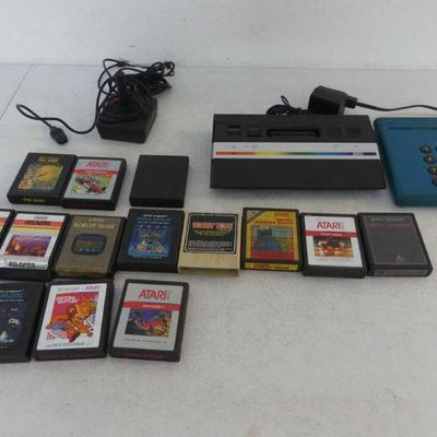 Vintage 1970s Atari 2600 Game Console, Joystick, Power & TV Cables and 13 + 1 Mystery Games - Powers On!