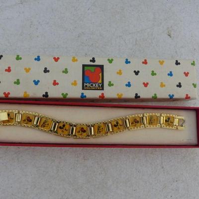 Vintage 1990s Mickey Unltd./Colibri 18k Gold Electroplate Disney Character Bracelet - Square "Links" 6" - NIB