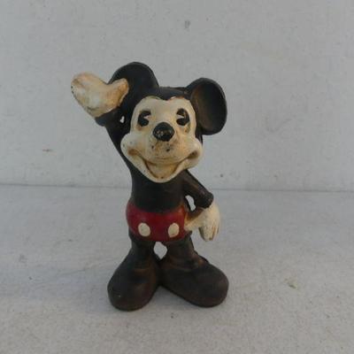Vintage 1950s-1960s Pie Eyed Mickey Mouse 2-Piece Cast Iron Bank - 5½" Tall