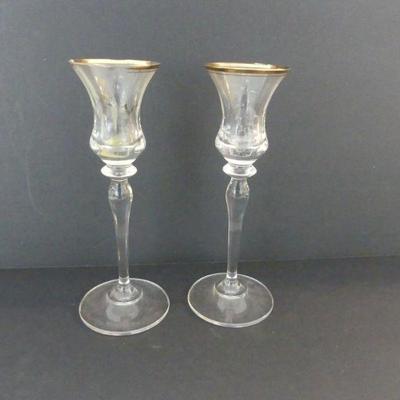 Vintage 1990s Mikasa "Jamestown Clear - Gold Trim" Pair of Candlestick Holders