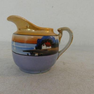 Vintage 1920s-1930s Hotta Yu Shoten & Co. Hand Painted Blue/Peach Lusterware Creamer