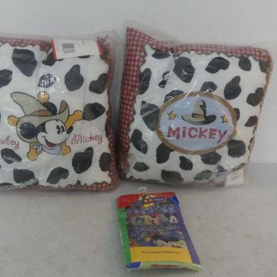 Vintage MIckey Mouse Lil Buckaroo Pair of 15" Throw Pillows and Mickey for Kids Standard Pillow Case - All New
