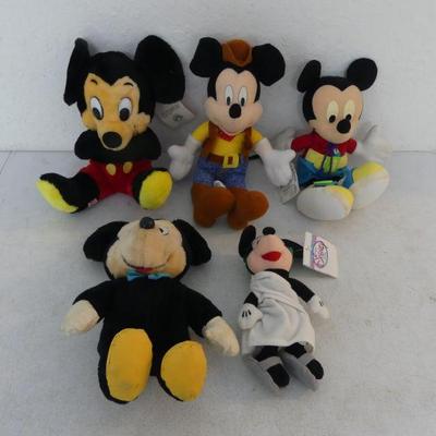 Vintage Mickey Mouse Plushes including Toy Factory Cowboy Mickey Plush - 5 in All