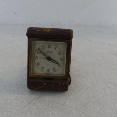 Vintage 1920s Angelus 8-Day Swiss Travel Clock in Leather Stant/Case