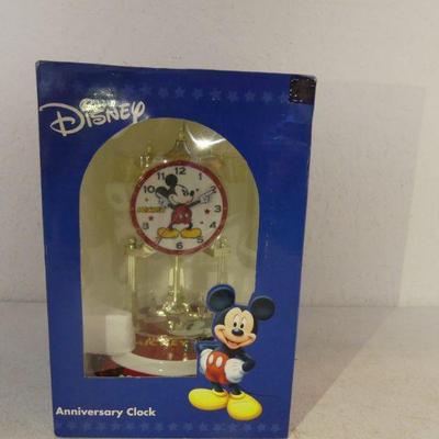 Vintage 2003 Mickey Mouse Anniversary Spinning Pendulum Clock with Glass Dome - New in Box