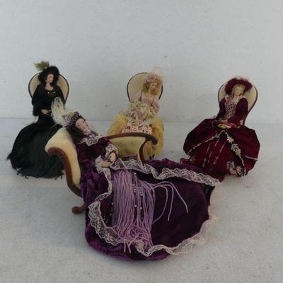 Vintage Set of 4 Seated Victorian Tassel Dolls