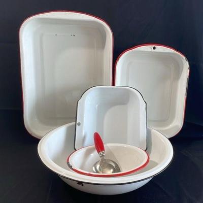 Vintage Enamel Ware * Bowls * Pans * Scooper
