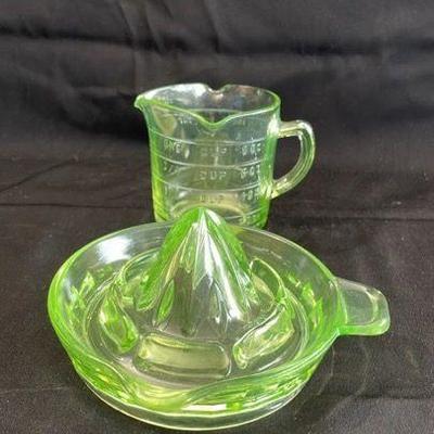Vaseline Glass Measuring Cup * Citrus Juicer
