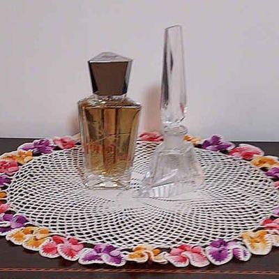 Eau De Star Perfume & Glass Perfume Bottle/Stopper & Beautiful Crocheted Doilie
