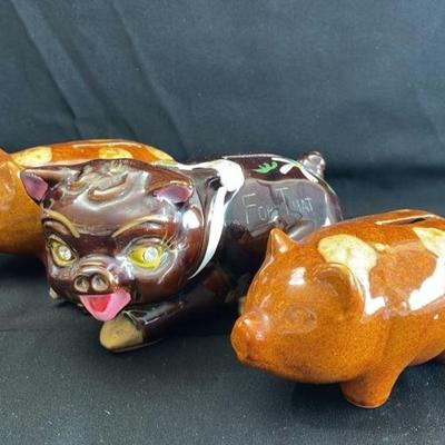 Vintage Pottery Piggy banks * Brown Pottery * Crystal Eyes
