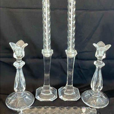 Crystal Candle Sticks * Firelight Swirl Design Oil Tapers * 10”
