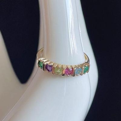 14K Yellow Gold Ladies Ring * Multi Color Semi Precious Stones * Size 6
