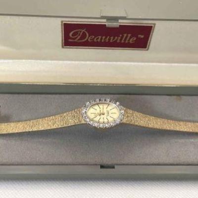 New In Box Armitron Ladies Crystal * Gold Tone Watch * Deauville
