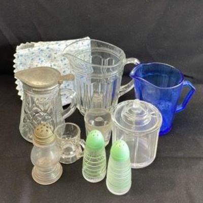 Collection Of Vintage Glassware * Pitchers * S&P Shakers * Child’s Apron
