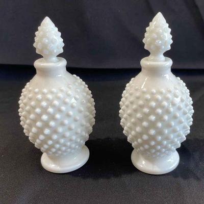 White Hobnail Milk Glass Perfume Bottles * Most Likely Fenton
