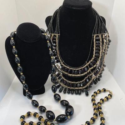 Aldo Black Bead Collar Necklace * Black * Gold Toned Beaded Necklaces
