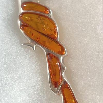 Sterling Silver * Amber Parrot Brooch
