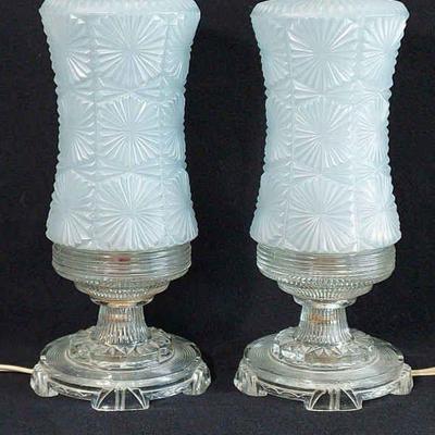 Vintage Matching Glass Hurricane Electric Table Lamps
