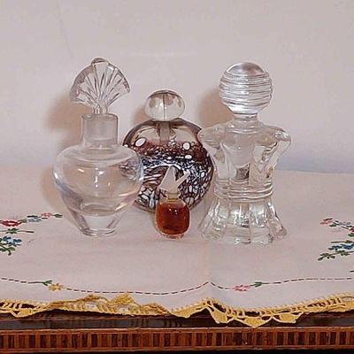 Vintage Perfume Bottles * Signed Blown Glass Perfume Bottle & Mini Perfume
