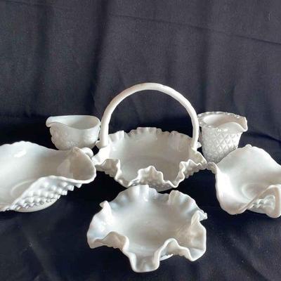 Mostly Fenton White Milk glass Pieces * Decorative Bowls * Creamers
