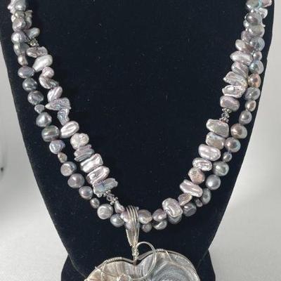 Navarro Gallery * Sedona AZ Artisan Made Gray Shimmering Rock Slab Necklace
