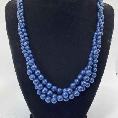 Napier Navy Blue Triple Strand Beaded Necklace
