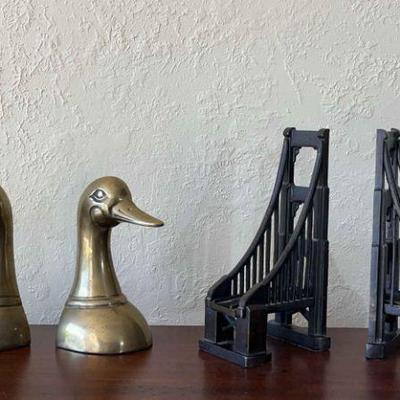 2 Sets of Bookends * Restoration Hardware Cast Iron Bridges * Brass Ducks

