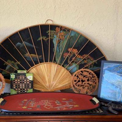 Bamboo Decor, Runner & Place Mats * Vintage Fan & Tray * Whale Print * Turtle

