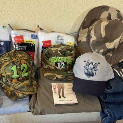 Variety Of Mens Pants 36x32 * 2 Dress Shirts * 4 Baseball Caps * Hanes Underwear
