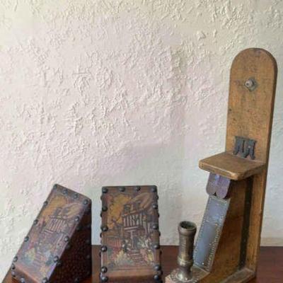 Wall Hanging Wood Art with Candle Holder & 2 Bookends
