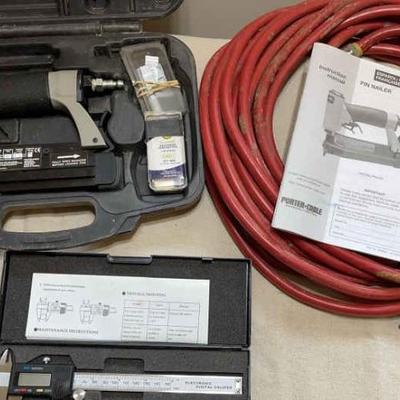 Pneumatic PORTER CABLE Pin Nailer PIN100 * Air Hose * Electronic Digital Caliper 