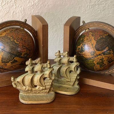 Globe Made In Italy Bookends @ 2 Metal Sailing Ships
