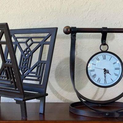 Cast Iron Rack & Metal Stand with Hanging Clock
