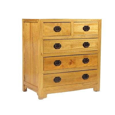 CHINESE STYLE CHEST OF DRAWERS | Having two drawers over 3 full drawers, brass pulls, dovetailing and mortise and tenon joinery. - l. 34...