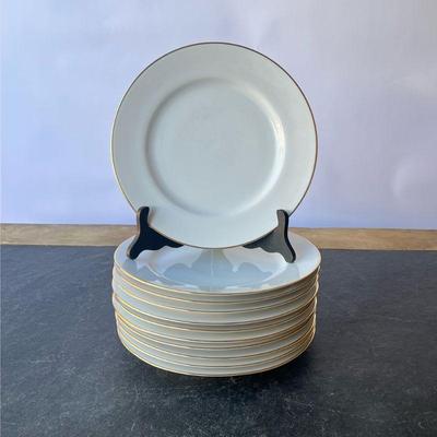 (11PC) “10 STRAWBERRY STREET” SET OF PLATES | Gilded edges. - l. 10-1/2 in


