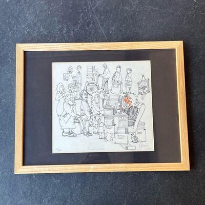 FRAMED CARTOON DRAWING NAMED SOCIAL WORKER 106 OF 150 SIGNED | Cartoon in frame is L x 10 W x 9. - l. 17 x w. 13 in

