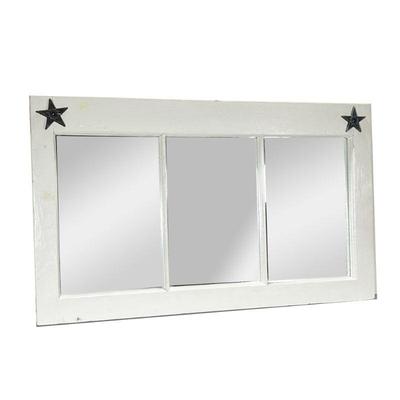 THREE-PANEL MIRROR | White frame with two mounted metal stars. - w. 35 x h. 21 in


