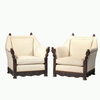 (2PC) PAIR CEDAR RAPIDS "ENGLISH OAK" ARMCHAIRS C. 1938 | Cedar Rapids Bookcase and Chair Company, Hastings Michigan. Period...