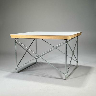 PERIOD EAMES WIRE BASE LOW TABLE | White laminate top, chromed wire frame base

