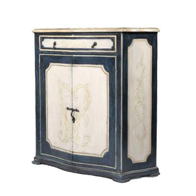 PAINTED MAHOGANY CABINET | Painted Brazilian mahogany cabinet having single drawer over 2 shelves cabinet. - l. 39 x w. 15 x h. 41 in

