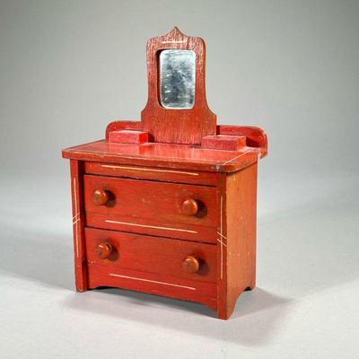 MINIATURE PAINT DECORATED DRESSING TABLES | l. 7.5 x w. 4 x h. 10.5 in


