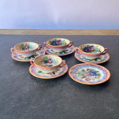 (9PC) HAND PAINTED JAPANESE DISC AND BOWLS | Hand painted disc and bowls 5 discs 4 bowls. - l. 6.7 x h. 2 in

